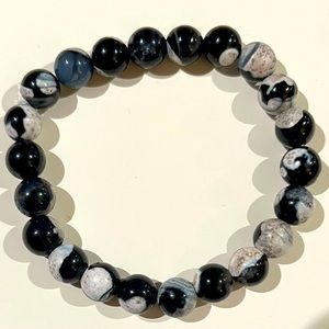 Orca Agate Crystal Bead Bracelet. 8mm beads. Genuine Crystal. NWOT